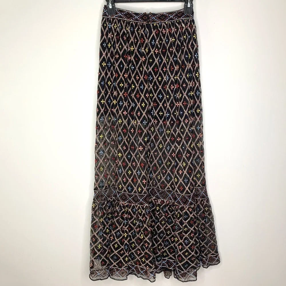 NWT TULAROSA Lexi Beaded Embroidered Black Sheer Maxi Skirt‎ Sz XXS - Picture 8 of 15